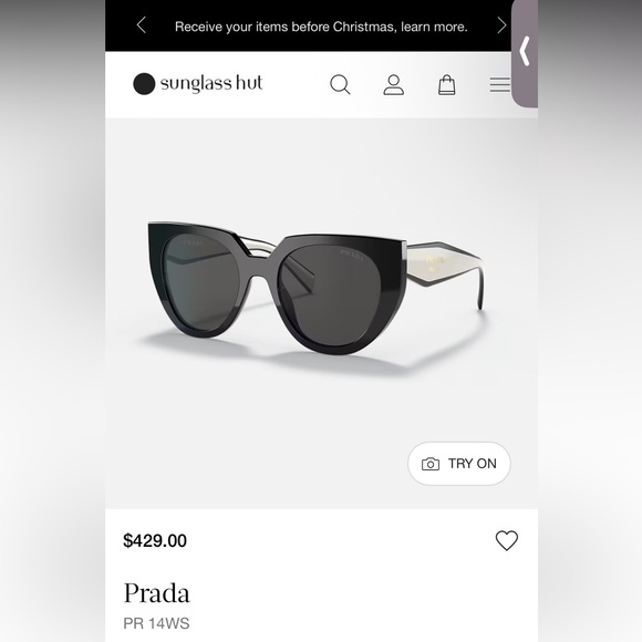 PRADA PR14WS White and black Sunglasses 52mm cat eye - Picture 7 of 7